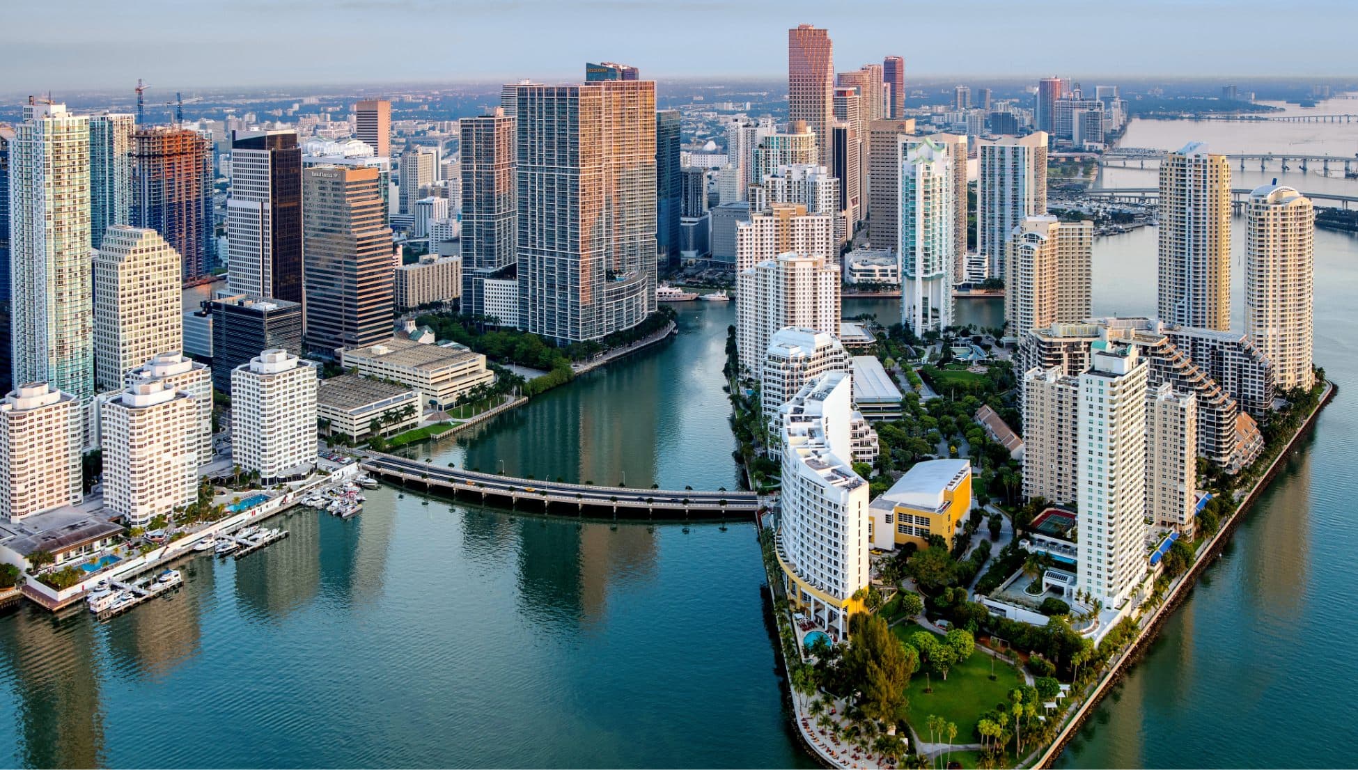 Aerial view of the Miami skyline and Biscayne Bay