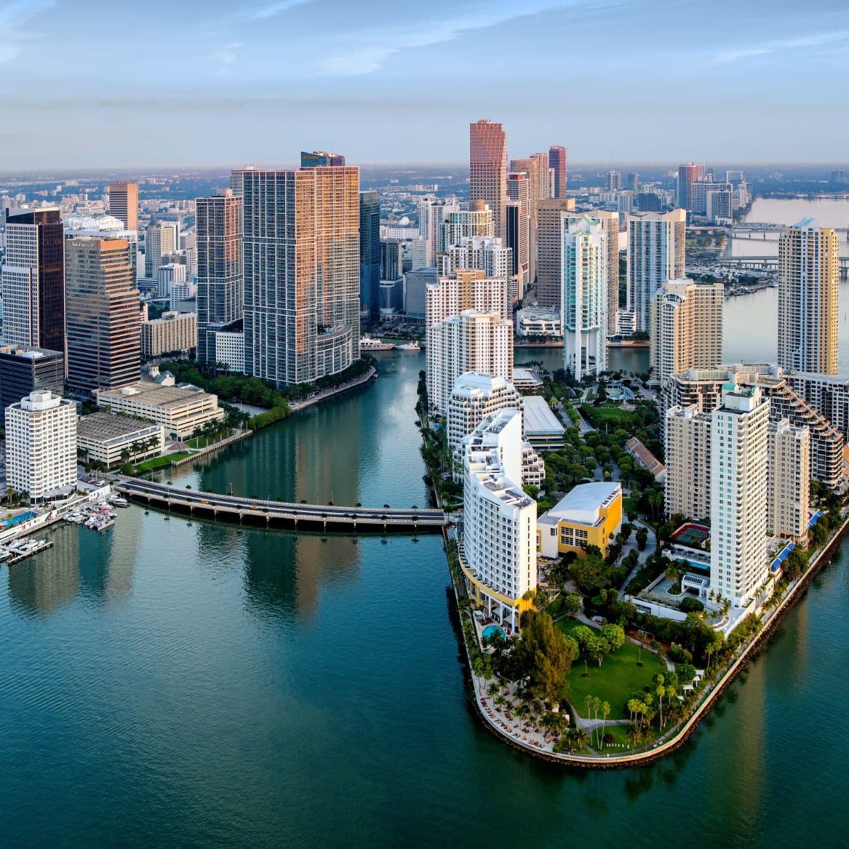 Aerial view of the Miami skyline and Biscayne Bay