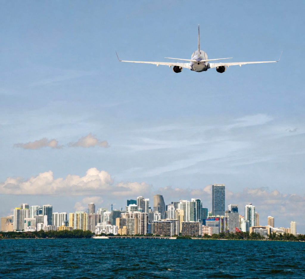Airplane flying into Miami International Airport